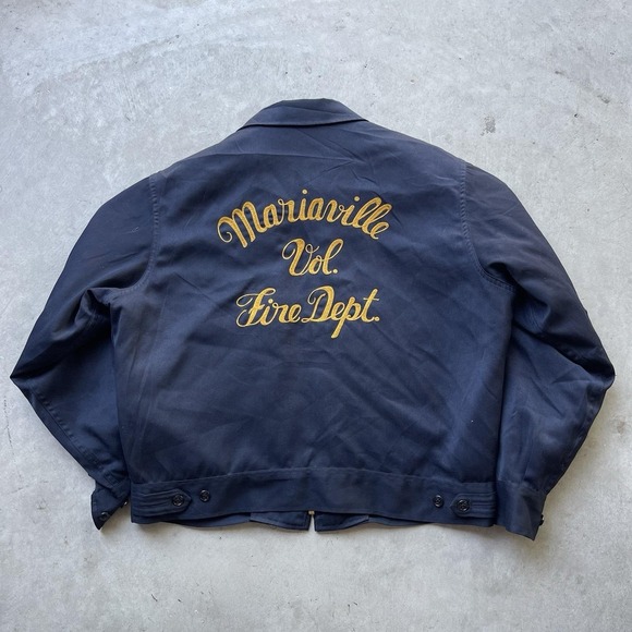 Henrys Other - Vintage 50s Chain Stitch Jacket Fireman Mariaville Patch Fire‎ Dept Talon Lined